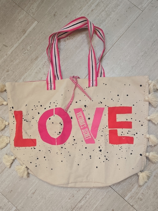 Victoria's Secret Handbags - Victoria's Secret Oversized "LOVE" Canvas Tote Bag